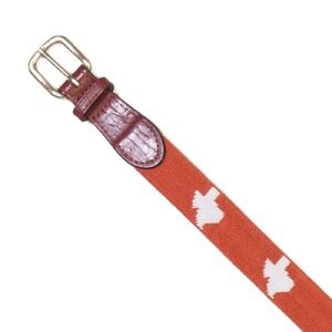 Asher Riley Needlepoint Leather Solid Brass Buckle Belt Texas Burnt Orange 40